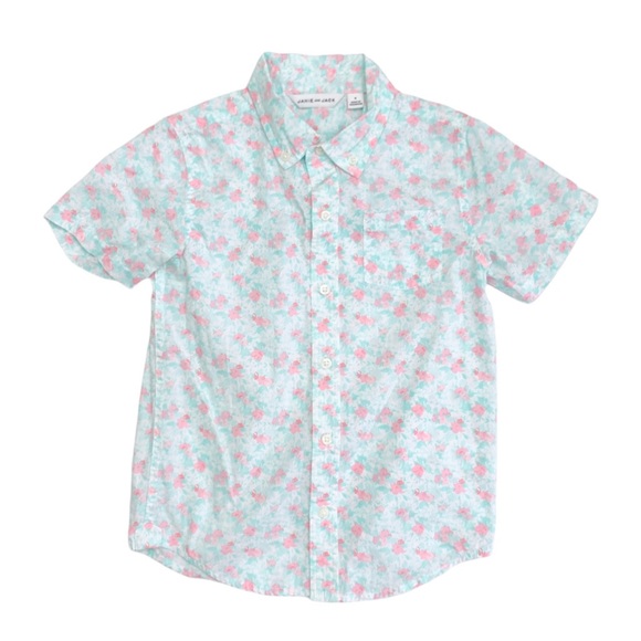 Janie and Jack Tropical Print Button Down Boys Size 4 Short Sleeve Shirt - Picture 1 of 5